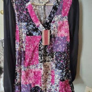 Andree Women's Floral Patchwork Top - Pink and Black